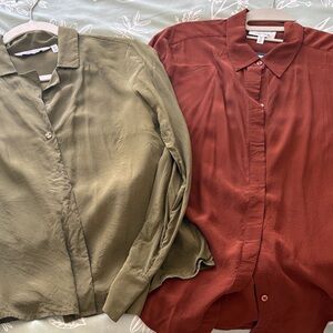 Casual Button-Down Shirt Duo — Olive Green & Rust Red